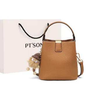 PT'SON Cow Leather With Synthetic Leather Bucket Bag Handbag Shoulder Bag Crossbody Bag Regular Women's Cookie