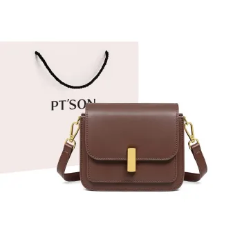 PT'SON Cow Leather With Synthetic Leather Small Square Bag Shoulder Bag, Crossbody Bag Trumpets Women's Coffee/Ecru