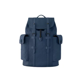 LOUIS VUITTON CHRISTOPHER Grained Taurillon Cow Leather Backpack Medium Size Men's Dark Blue