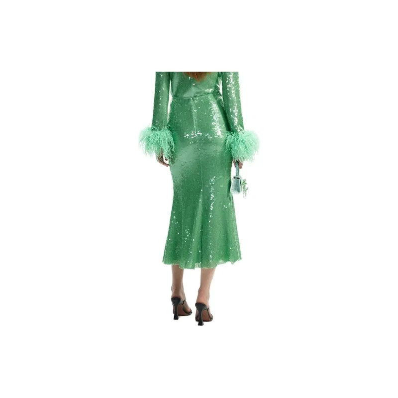 Self portrait Casual Long Skirts Women's Mint Green-1