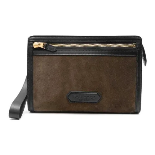 TOM FORD Logo-patch Suede Clutch Bag