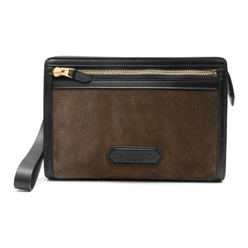 TOM FORD Logo-patch Suede Clutch Bag-0