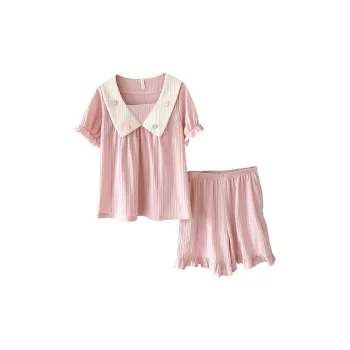 CAIHENGTONG Pajama Set Women's Solid Color Small Flower Pink
