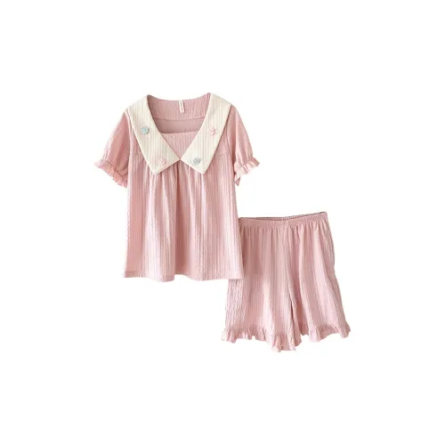 CAIHENGTONG Pajama Set Women's Solid Color Small Flower Pink