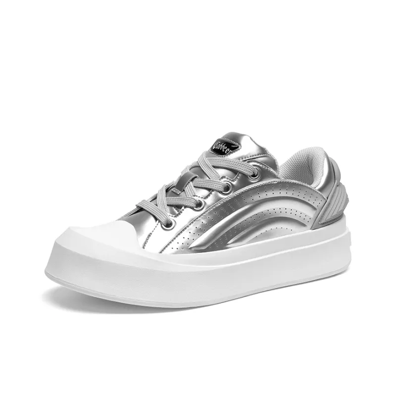 Cabbeen Preppy Round Head Wear-Resistant Height Increasing Low-Top Skateboard Shoes 5cm Men's Silver-1