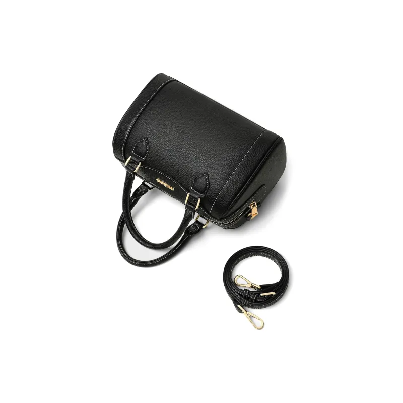 MILLIE'S Cow Leather With Synthetic Leather Handbag, Shoulder Bag, Boston Bag Regular Women's Black/Gray-7