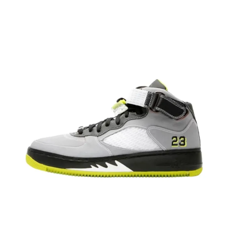 Jordan Air Jordan Fusion 5 Cushioning Wear-Resistant Mid-Top Basketball Shoes Men's White Gray Green-0