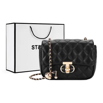 ST&SAT Cow Leather Small Square Crossbody Bag Shoulder Bag Regular Women's Black/Ecru