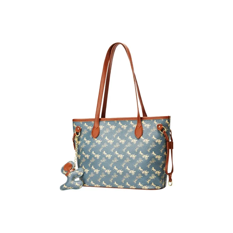 JANE KLAIN Synthetic Leather Tote Bag Shoulder Bag Large Size Women's Gray/Blue/White-13