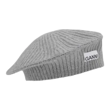 GANNI Knitted Fabric Blend Berets Women's Gray/Black/Milk Tea Beige