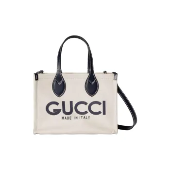 GUCCI Linen With Canvas Canvas Bag Tote Bag Shopping Bag Shoulder Bag Crossbody Bag Handbag Mini Women's Black & Beige