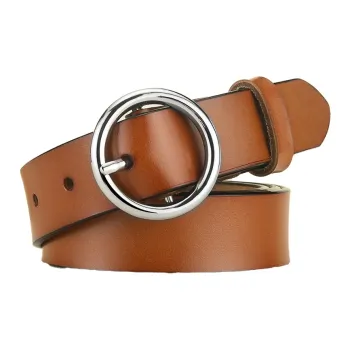 AAJF 2024 New Arrival Women's Genuine Leather Belt Versatile Round Buckle Cow Leather Belt Belt For Women's Women's