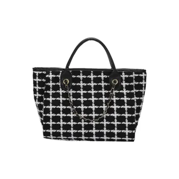 DALO Canvas Tote Bag, Shopping Bag, Canvas Bag, One Shoulder, Crossbody, Handbag Women's Black/White