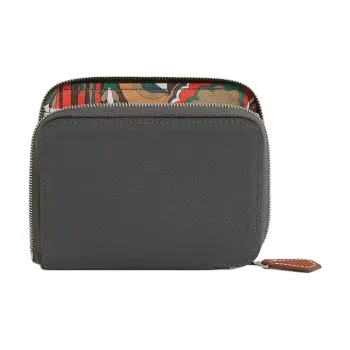HERMES Silk'In Evercolor Calfskin Wallet Women's Gray Mist With Beige Marl Fabric