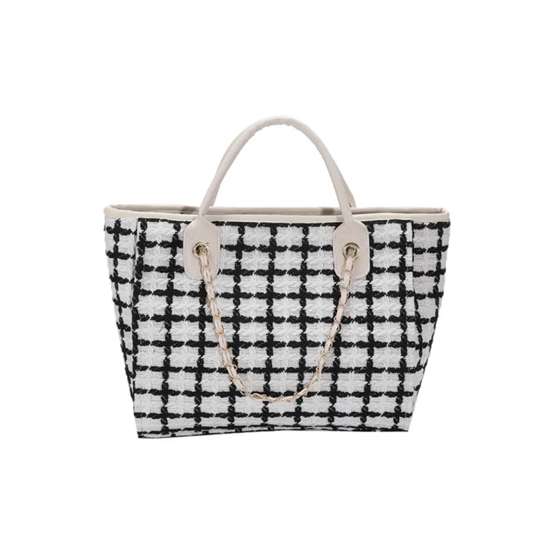 DALO Canvas Tote Bag, Shopping Bag, Canvas Bag, One Shoulder, Crossbody, Handbag Women's Black/White-3