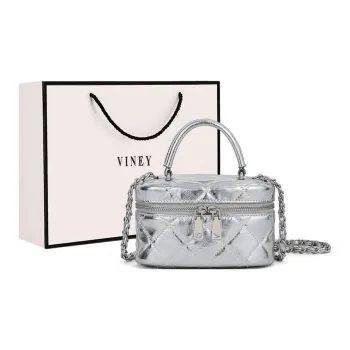 VINEY Cow Leather Shoulder Bag Crossbody Bag Box Bag Mini Women's Silver