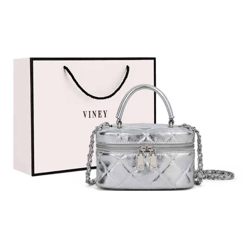 VINEY Cow Leather Shoulder Bag, Crossbody Bag, Box Bag Mini Women's Silver-0