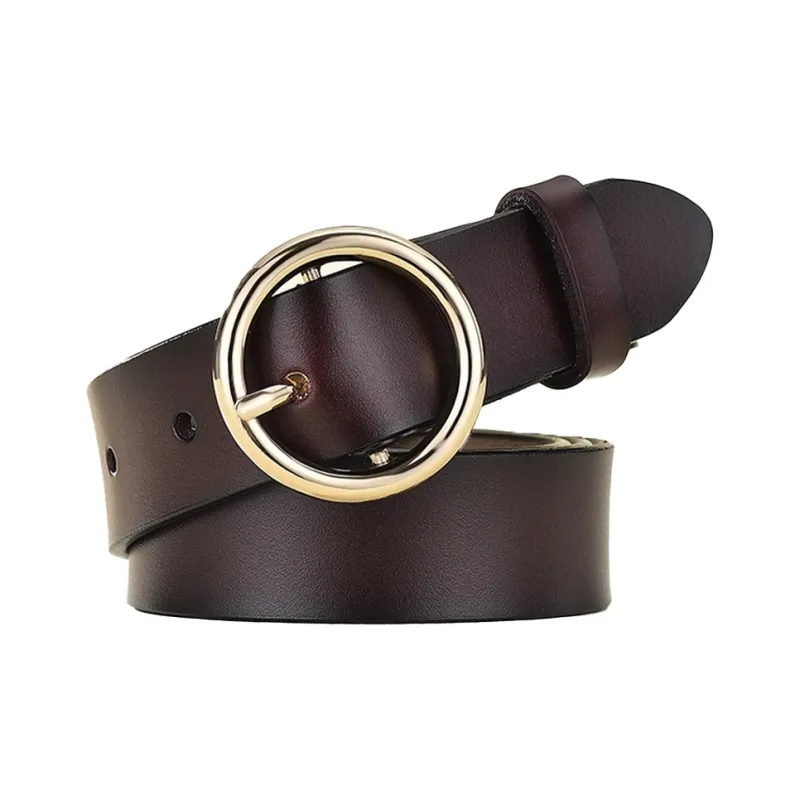 AAJF 2024 New Arrival Women's Genuine Leather Belt Versatile Round Buckle Cow Leather Belt Belt For Women's Women's-5