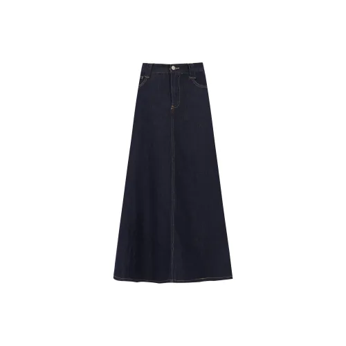 Rose Denim Long Skirts Women's Dark Blue