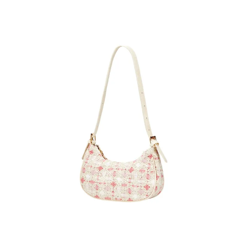 JANE KLAIN Fabric With PU Crescent Moon Shoulder Bag Handbag Women's Pink-2