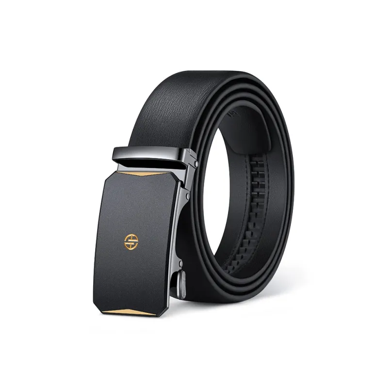 AOKANG Cow Split Leather Trends Men's Black Strap Fashion Versatile Design Durable Width 3.5cm-0