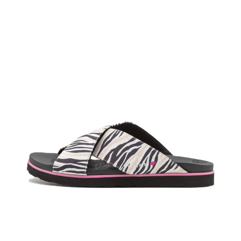 Skechers Rubber Sole Slide Slippers Women's Black White-0