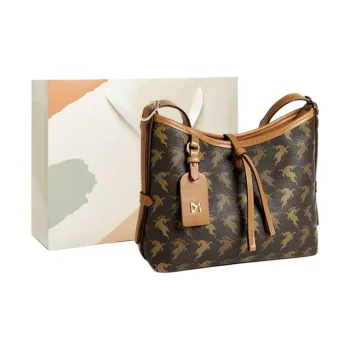 15 MINS Synthetic Leather Shoulder Bag Tote Bag Handbag Medium Size Women's Coffee/Ecru