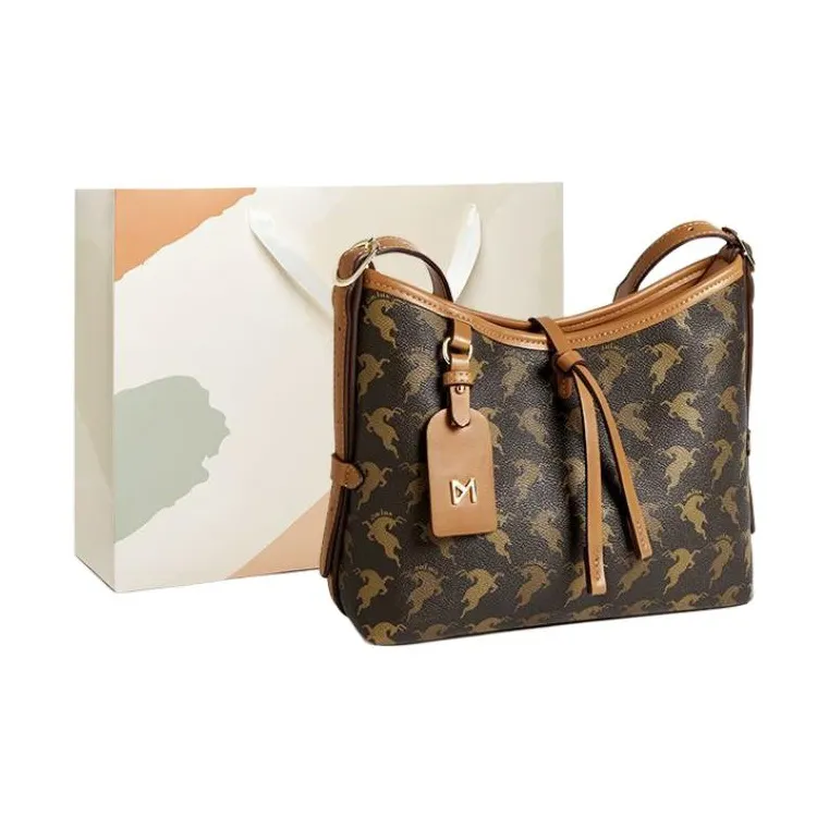 15 MINS Synthetic Leather Shoulder Bag Tote Bag Handbag Medium Size Women's Coffee/Ecru-0
