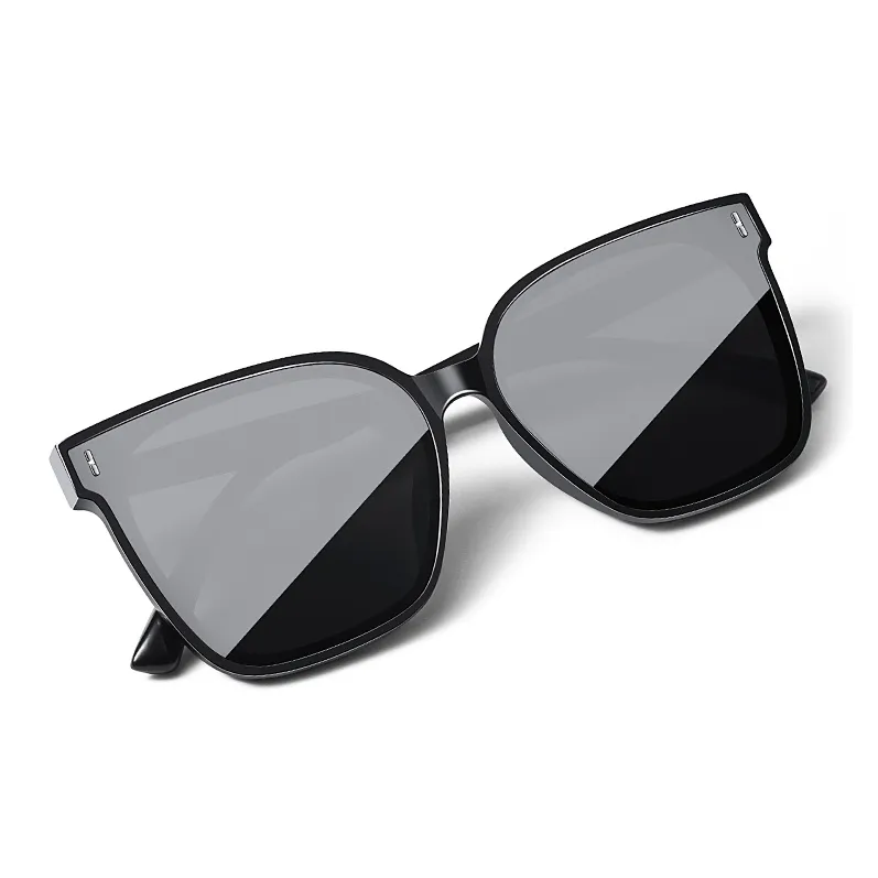 VEGOOS TR/Memory Plastic Square Sunglasses Unisex Black Frame-17