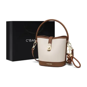 C°BANNER Split Cow Leather With Synthetic Leather Bucket Crossbody Handbag Tubas Women's Ecru