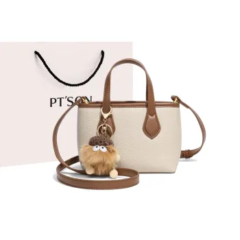 PT'SON Cow Leather With Synthetic Leather Shoulder Bag, Crossbody Bag, Handbag Trumpets Women's Milk White