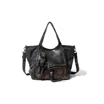 MASTER CANVAS Washable Denim Crossbody Bags Shoulder Bags Medium Size Unisex Black