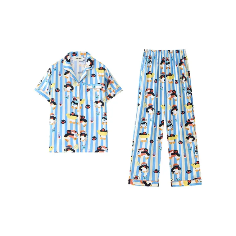 Wabi Town Pajama Set Women's Blue White-0