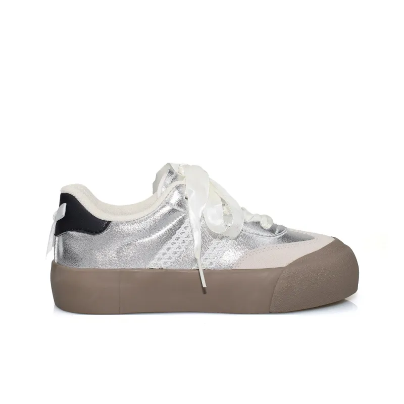 B10CROWN Slip Resistant Cushioning Lightweight Breathable Low Top Skateboard Shoes Women's Silver-2