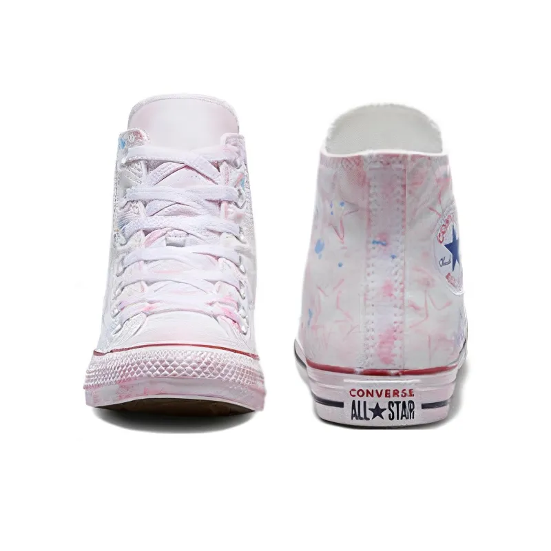 Converse Chuck Taylor All Star Paint Durable Breathable High-Top Canvas Shoes Unisex White Pink-3