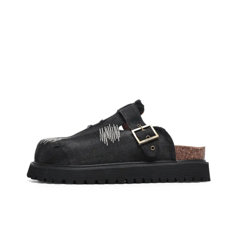 Angelmi Abrasion Resistant Slip Resistant Wrap toe Slippers Unisex Denim Black-0