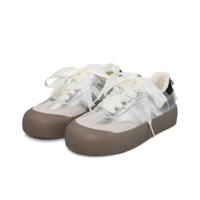 B10CROWN Slip Resistant Cushioning Lightweight Breathable Low Top Skateboard Shoes Women's Silver-4