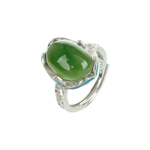 Xiaoyinjiang 925 Sterling Silver Hetian Jade Rings Women's Jasper