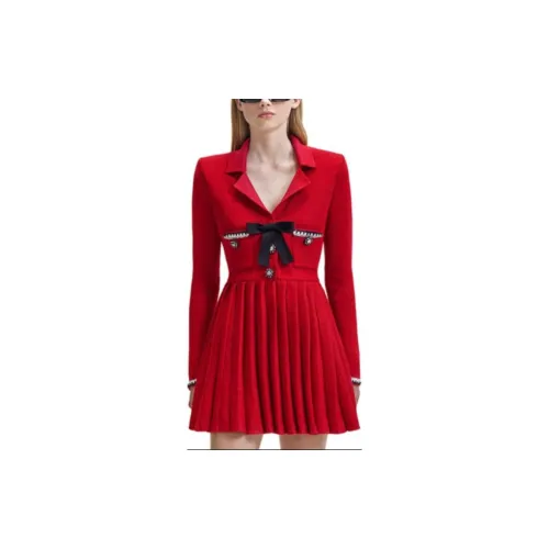 Self-portrait Long-Sleeved Dresses Women's French Red