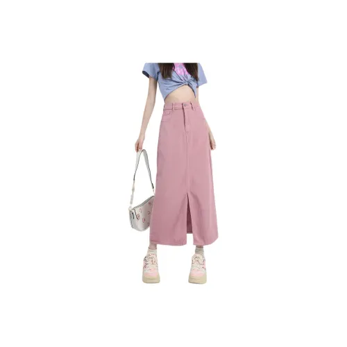 Weixi Denim Long Skirts Women's Pink