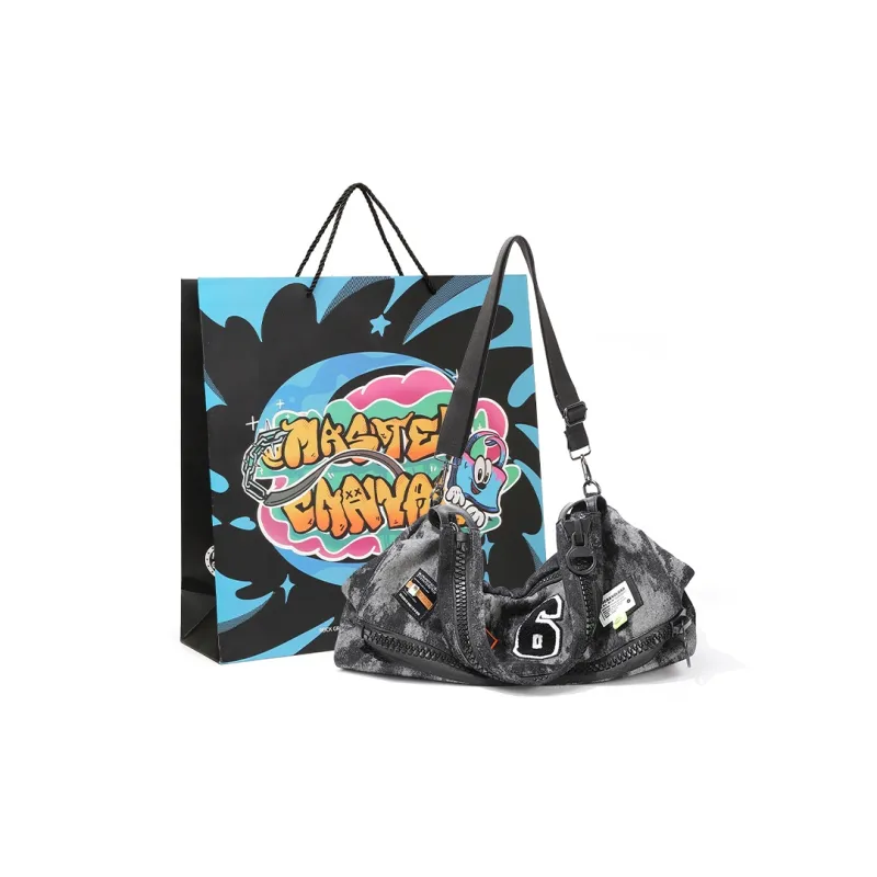 MASTER CANVAS Fabric Shoulder Bag Crossbody Bag Travel Bag Gym Bag Large Size Unisex Black Gray Color-1