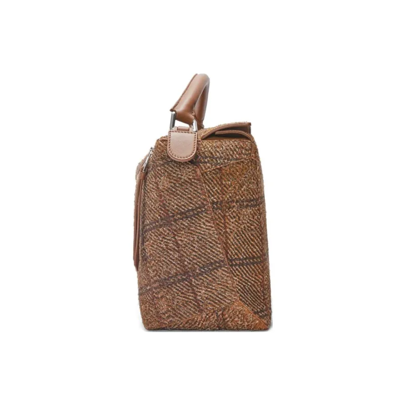LOEWE Puzzle Plaid Patchwork Cow Split Leather Shoulder Bag Crossbody Bag Handbag Large Size Women's Tan-4