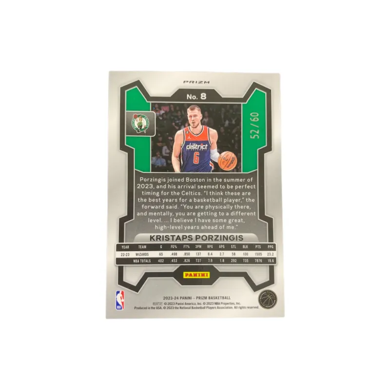 PANINI 2023 24 Prizm Celtics, Kristaps Porzingis, Orange Wave, Refractor 52/60, Player Card Pass Sports Cards 1 Pc-1