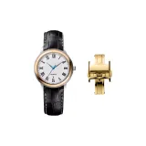 Black with White Stitching Genuine Leather-Gold-Tone Lock Women's