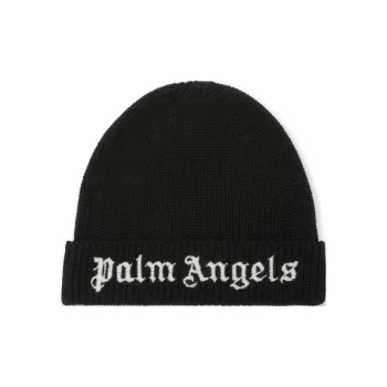 PALM ANGELS Logo Embroidered Turn Up Brim Beanie
