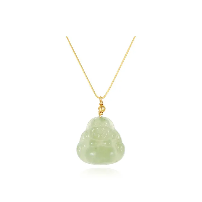MOONS FAME Bean Type Jadeite Laughing Buddha Necklace Women's-4