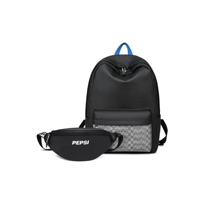 Pepsi Collaboration Water Repellent PU One Shoulder Backpack Fanny Pack Large Size Unisex Black/White-37