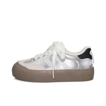 B10CROWN Slip Resistant Cushioning Lightweight Breathable Low Top Skateboard Shoes Women's Silver