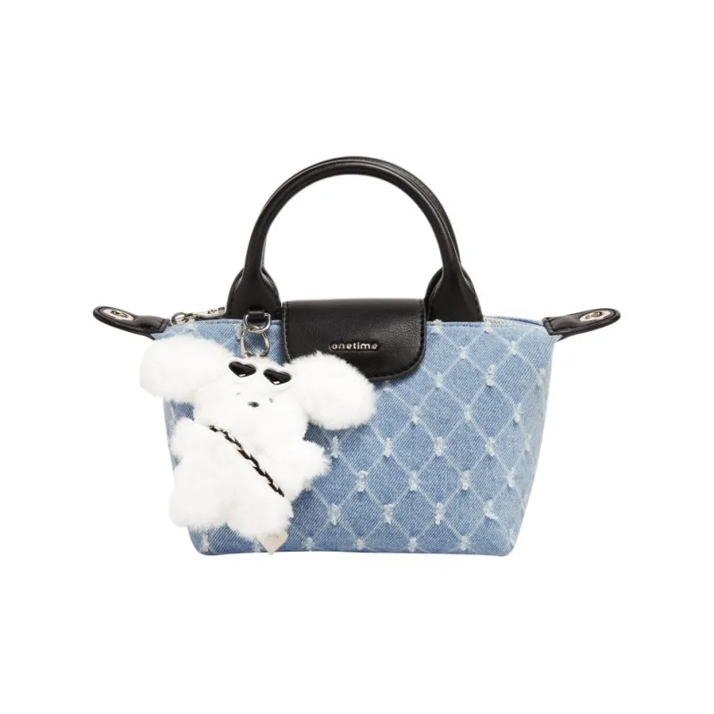 ONE TIME Synthetic Leather Shoulder Bag, Crossbody Bag, Handbag Trumpets Women's Silver Gray/Denim Blue-7