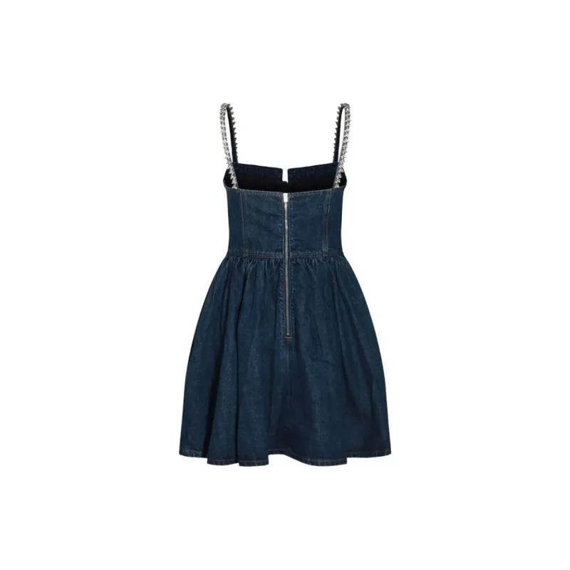 Self portrait Embellished Denim Flared Mini Dress-1
